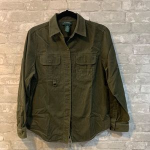 Lauren M Olive Green Corduroy Button Down Top